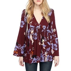 Free People Maroon Floral Tunic Blouse